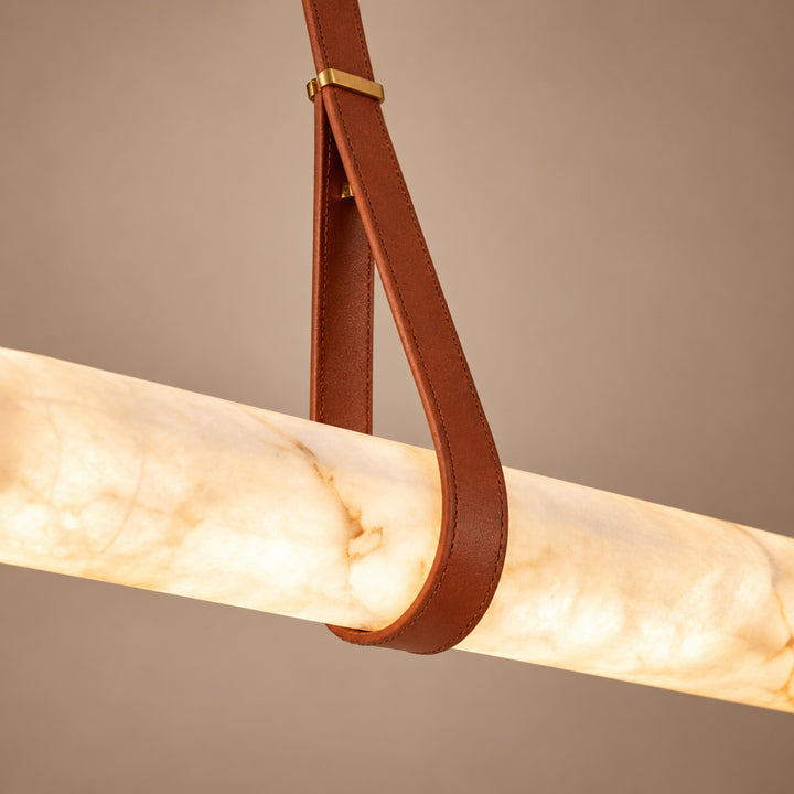 Modern Circle Chandelier Ceiling Mounted Metal Frame with White Alabaster Stone Lighting