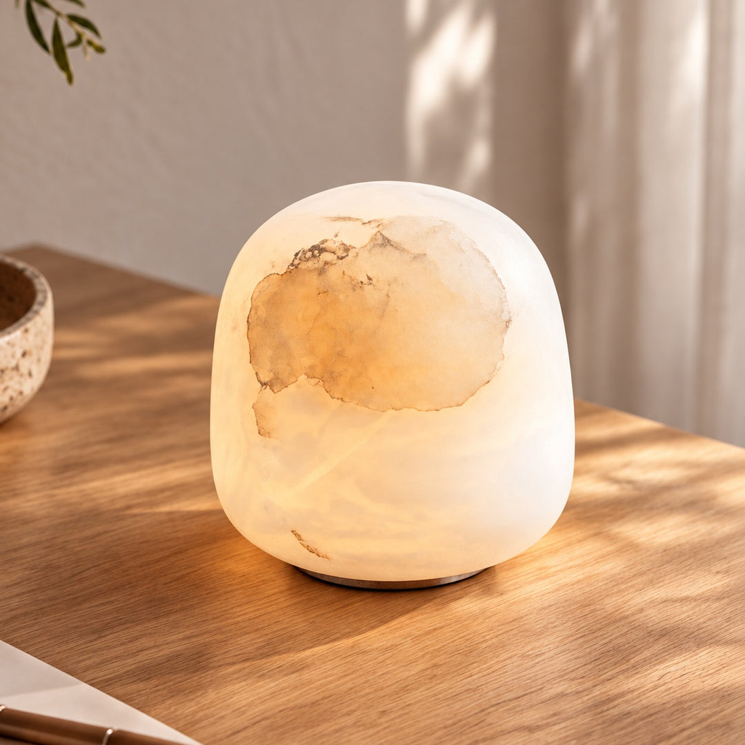 Modern Portable Table Lamp with Alabaster Shade and Built-in Battery for Cordless Lighting