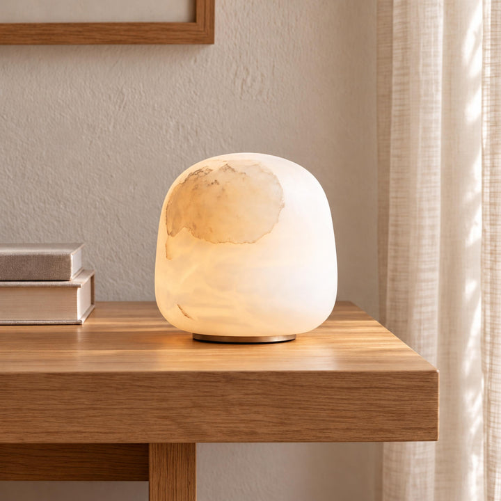 Modern Portable Table Lamp with Alabaster Shade and Built-in Battery for Cordless Lighting
