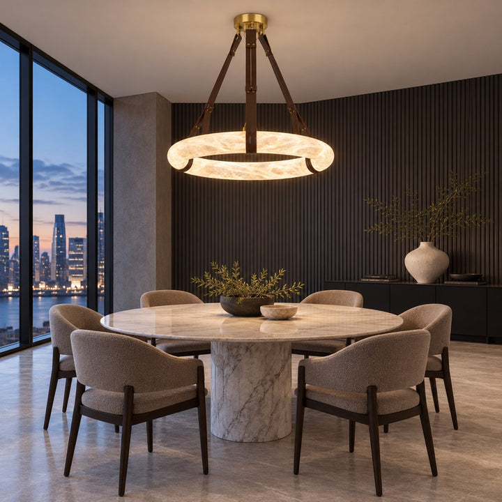 Modern Chandelier Light Ceiling Mounted Alabaster Shade with Warm Translucent Glow