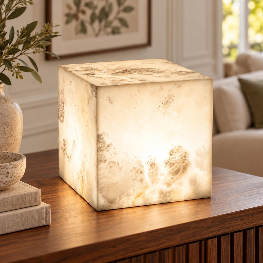 Modern Alabaster Table Lamp LED Integrated Natural Stone for Bedroom Living Room Décor
