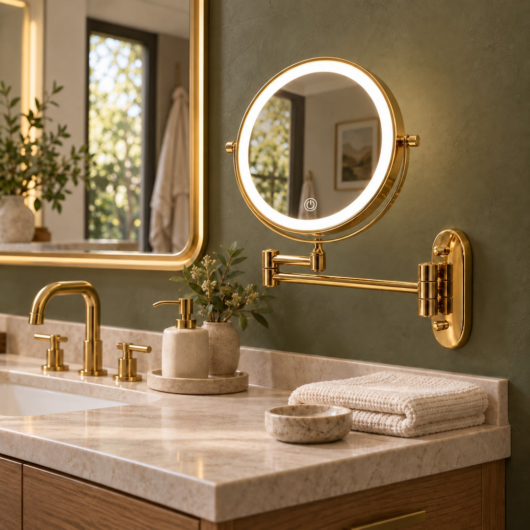 Modern Makeup Mirror with Lights Rechargeable 360° Rotating Two-Sided Magnifying Glass