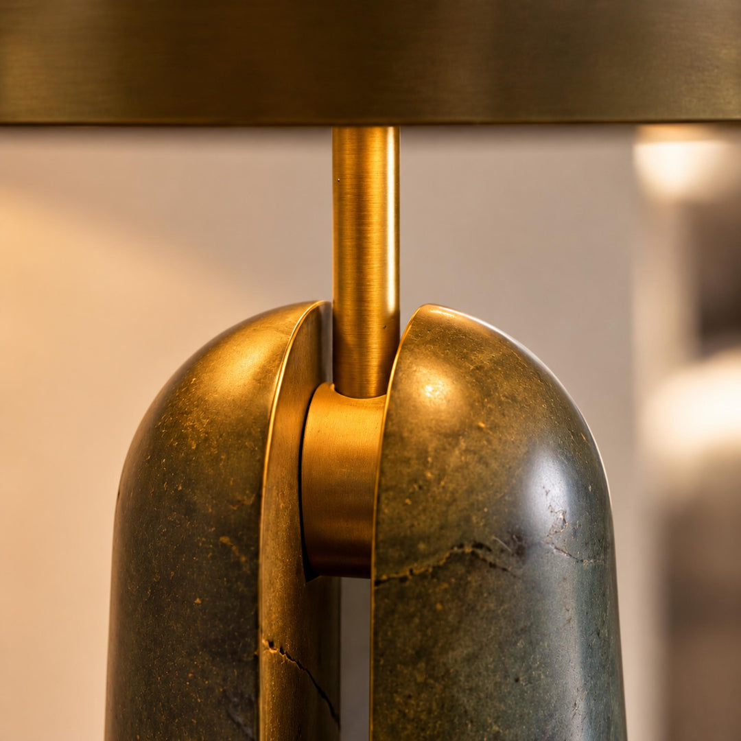 Contemporary Table Lamp with Metal Shade and Travertine Base for Bedroom or Living Room