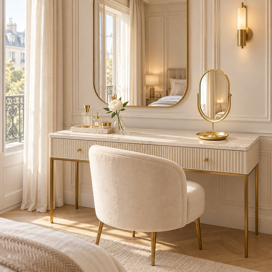 Modern Oval Vanity Mirror with 360° Rotating Wrought Iron Frame and HD Glass Surface