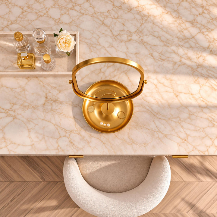 Modern Oval Vanity Mirror with 360° Rotating Wrought Iron Frame and HD Glass Surface