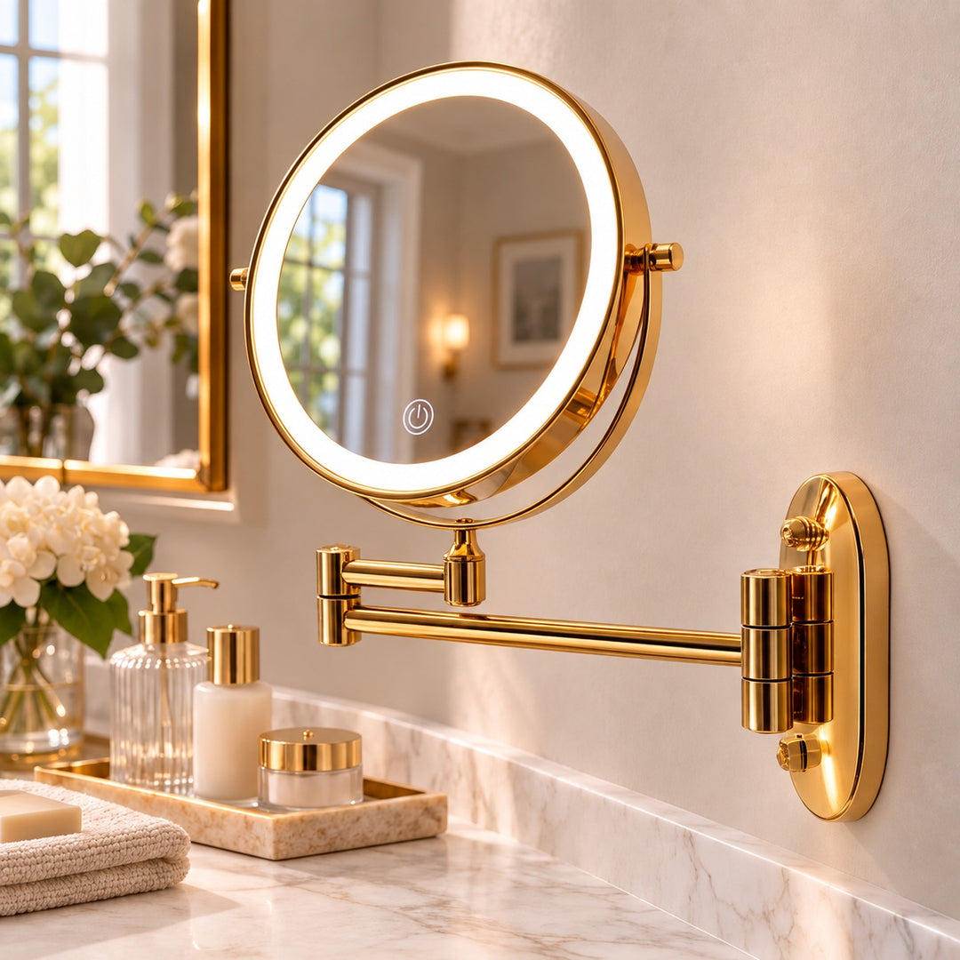 Modern Makeup Mirror with Lights Rechargeable 360° Rotating Two-Sided Magnifying Glass
