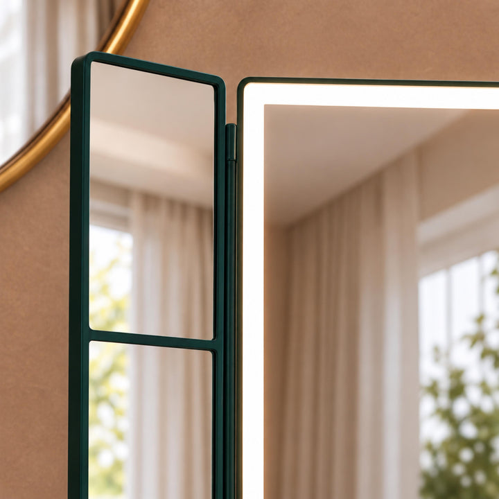Modern Tri-Fold Makeup Mirror with Lights Adjustable USB Rechargeable 2X/3X Magnification