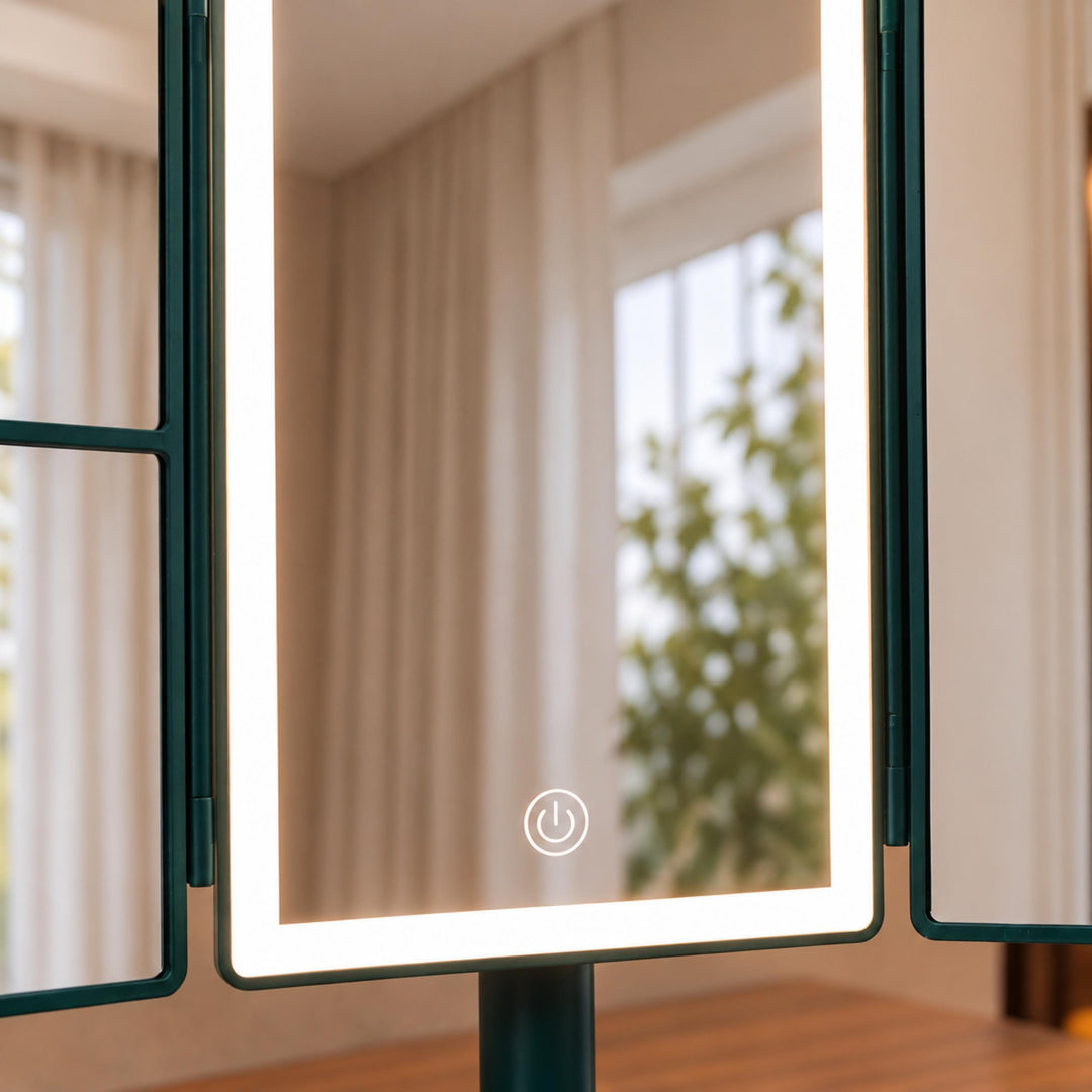 Modern Tri-Fold Makeup Mirror with Lights Adjustable USB Rechargeable 2X/3X Magnification