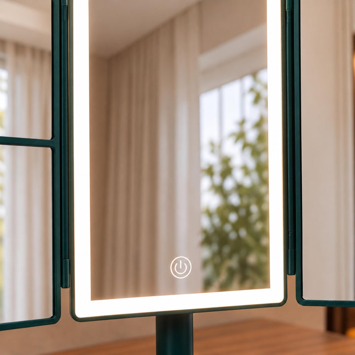 Modern Tri-Fold Makeup Mirror with Lights Adjustable USB Rechargeable 2X/3X Magnification