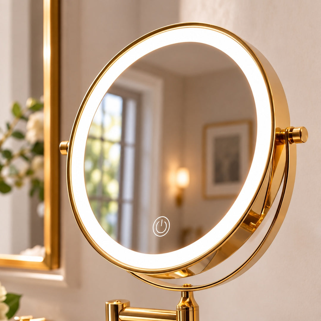 Modern Makeup Mirror with Lights Rechargeable 360° Rotating Two-Sided Magnifying Glass