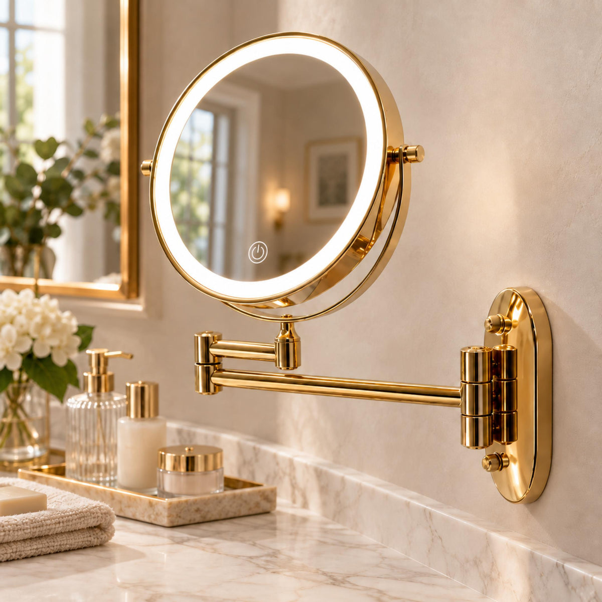Modern Makeup Mirror with Lights Rechargeable 360° Rotating Two-Sided Magnifying Glass