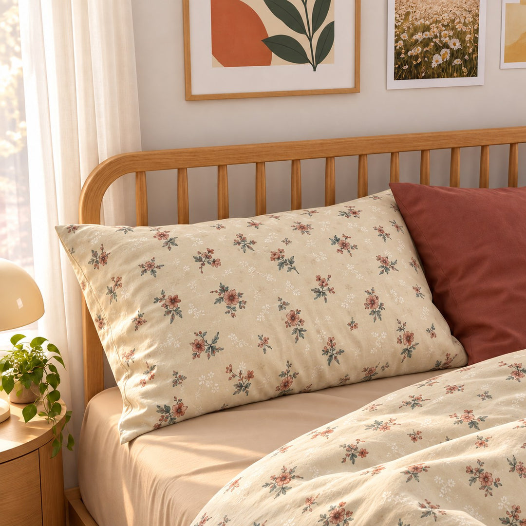 Vintage Floral Bedding Set Duvet Cover with Flat Sheet and Pillow Cases in Cotton for Cozy Aesthetic Rooms