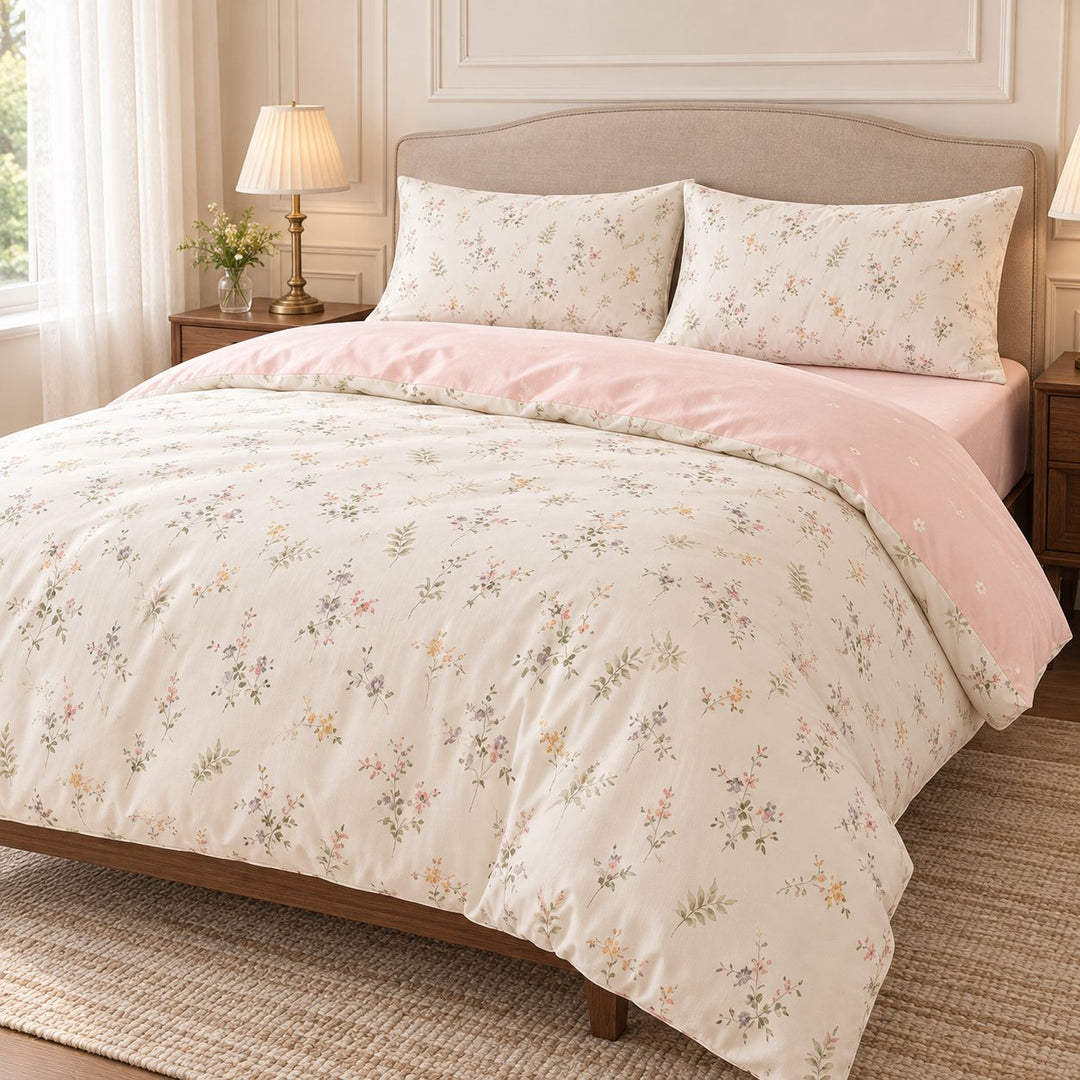 Modern Floral Print Bedding Set Duvet Cover Flat Sheet Pillow Cases Cotton Comfortable