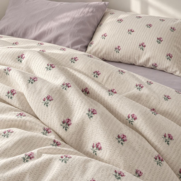 Vintage Floral Print Bedding Set Cozy Cotton Duvet Cover Flat Sheet Pillow Cases