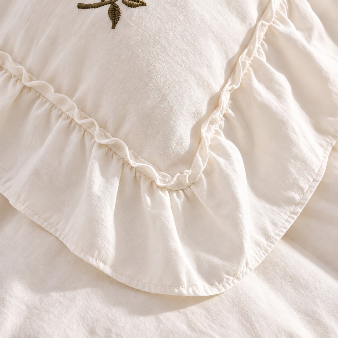 Floral Duvet Cover Set with Ruffled Pillowcases Soft Cotton for Coquette Bedroom Aesthetic