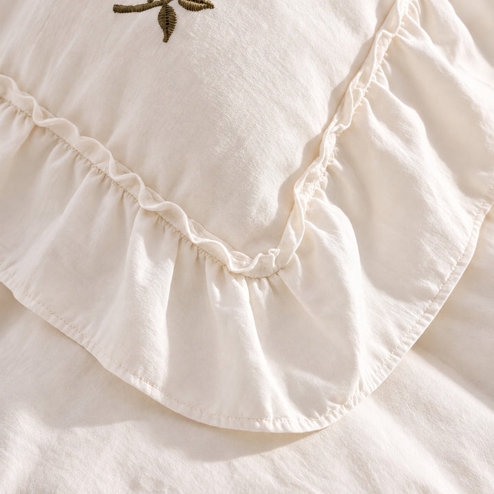 Floral Duvet Cover Set with Ruffled Pillowcases Soft Cotton for Coquette Bedroom Aesthetic