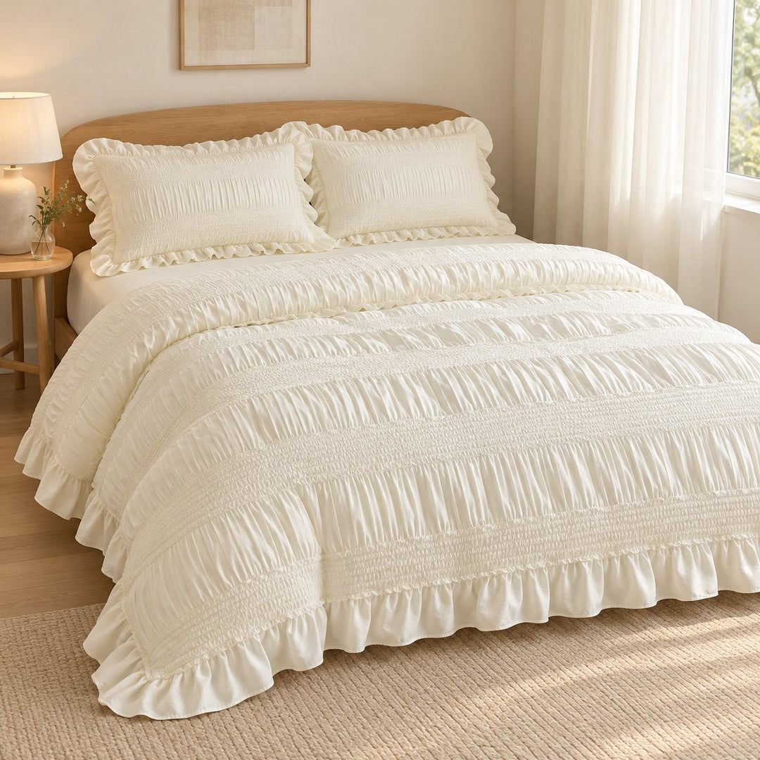 Chic Ruffle Bedding Set Twin Queen King Soft Cotton Decorative Duvet Cover Flat Sheet Pillowcase