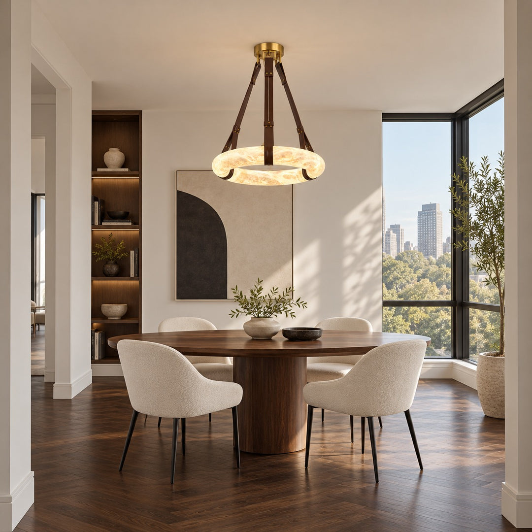 Modern Chandelier Light Ceiling Mounted Alabaster Shade with Warm Translucent Glow