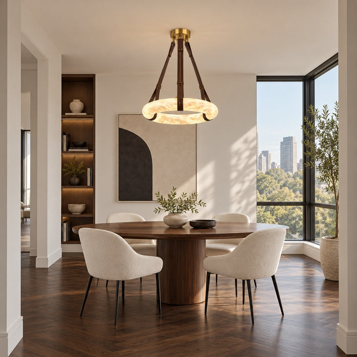 Modern Chandelier Light Ceiling Mounted Alabaster Shade with Warm Translucent Glow