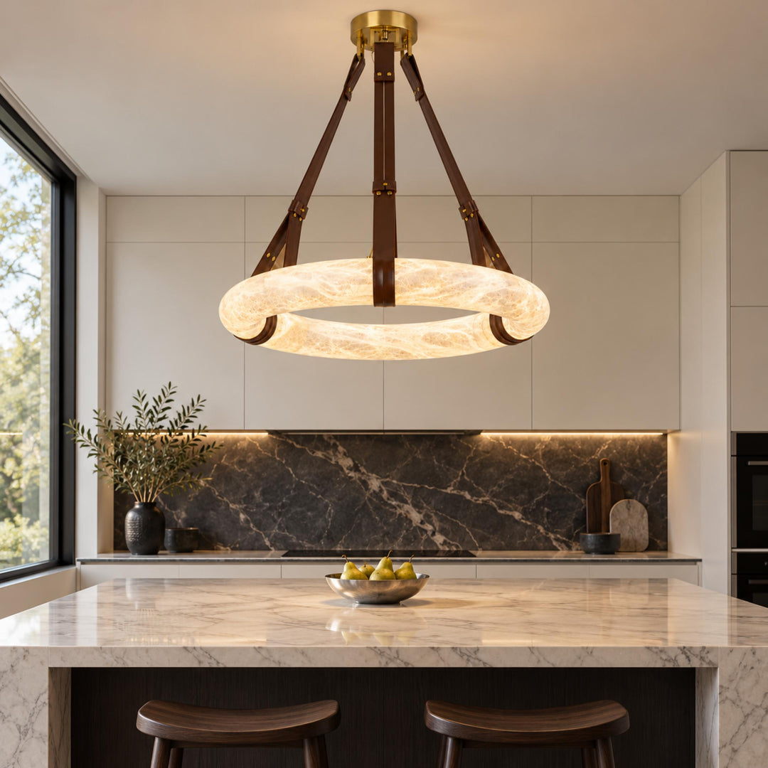 Modern Chandelier Light Ceiling Mounted Alabaster Shade with Warm Translucent Glow