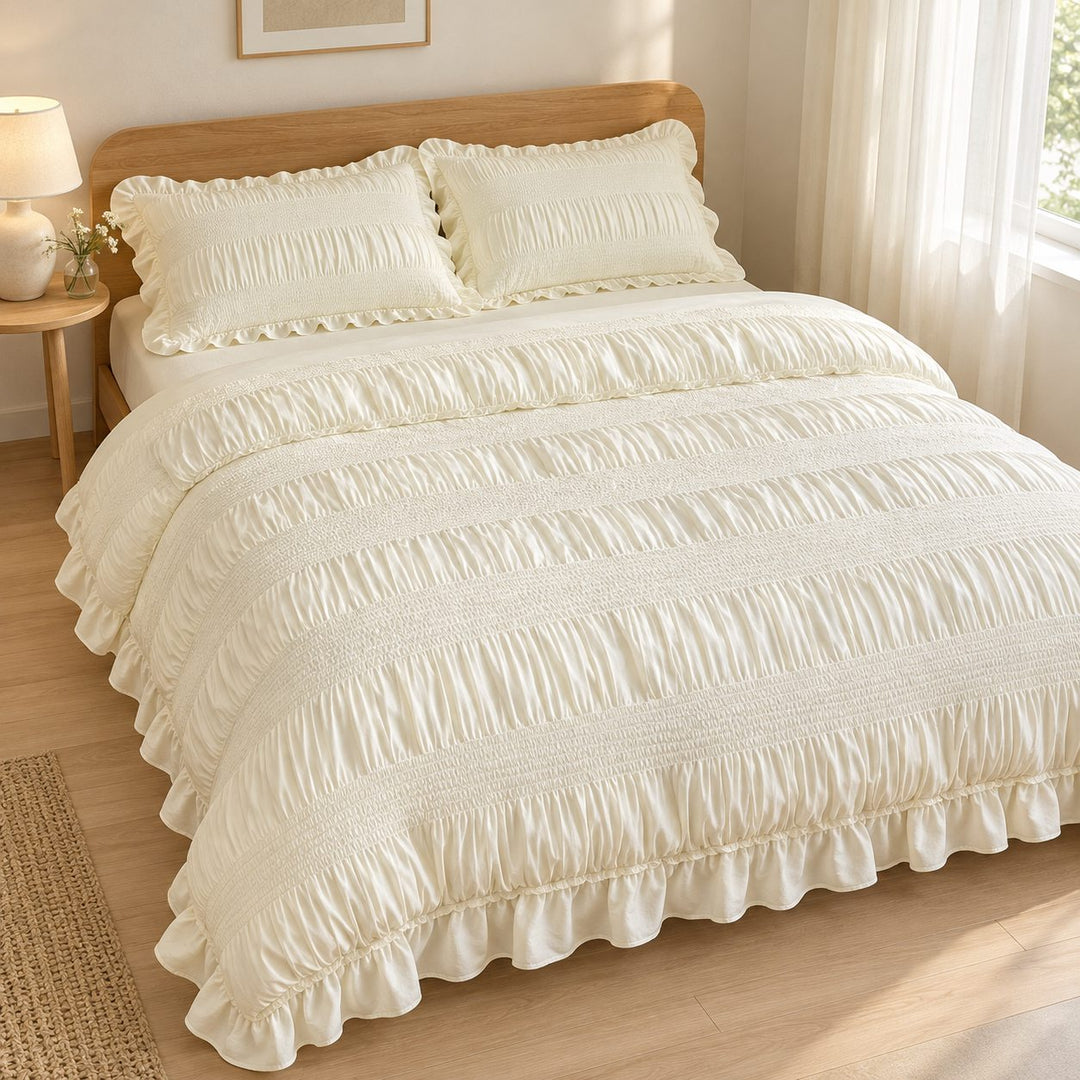 Chic Ruffle Bedding Set Twin Queen King Soft Cotton Decorative Duvet Cover Flat Sheet Pillowcase
