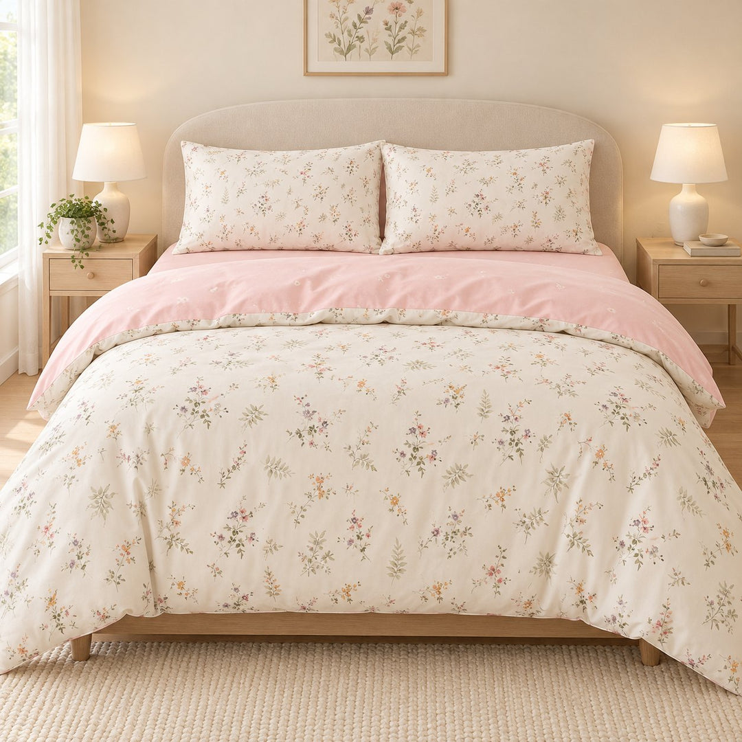 Modern Floral Print Bedding Set Duvet Cover Flat Sheet Pillow Cases Cotton Comfortable