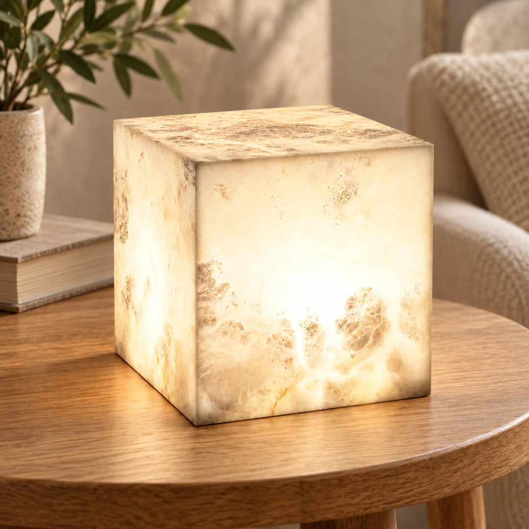 Modern Alabaster Table Lamp LED Integrated Natural Stone for Bedroom Living Room Décor