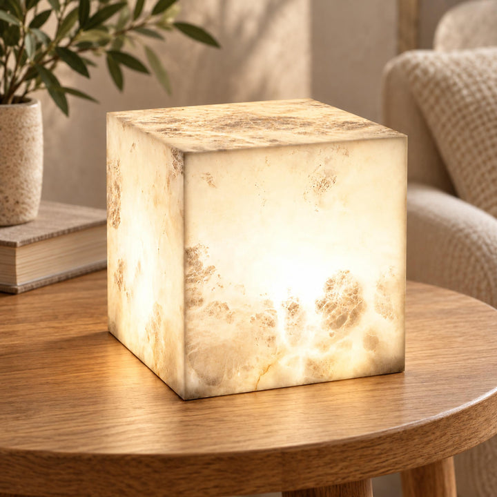 Modern Alabaster Table Lamp LED Integrated Natural Stone for Bedroom Living Room Décor