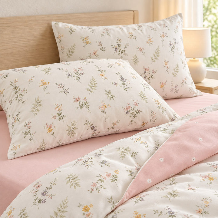 Modern Floral Print Bedding Set Duvet Cover Flat Sheet Pillow Cases Cotton Comfortable