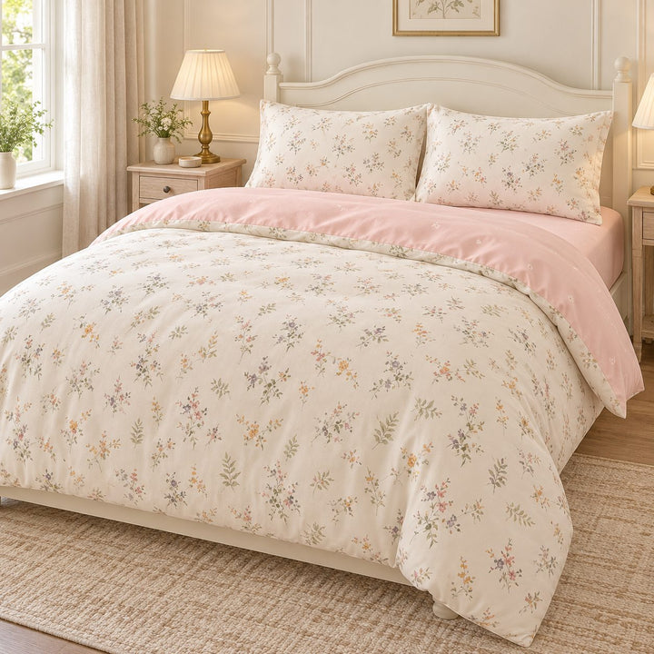 Modern Floral Print Bedding Set Duvet Cover Flat Sheet Pillow Cases Cotton Comfortable