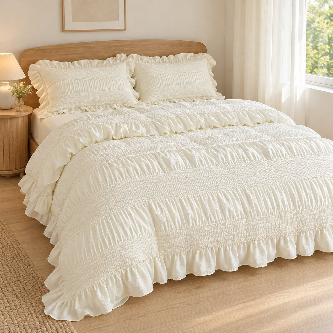 Chic Ruffle Bedding Set Twin Queen King Soft Cotton Decorative Duvet Cover Flat Sheet Pillowcase
