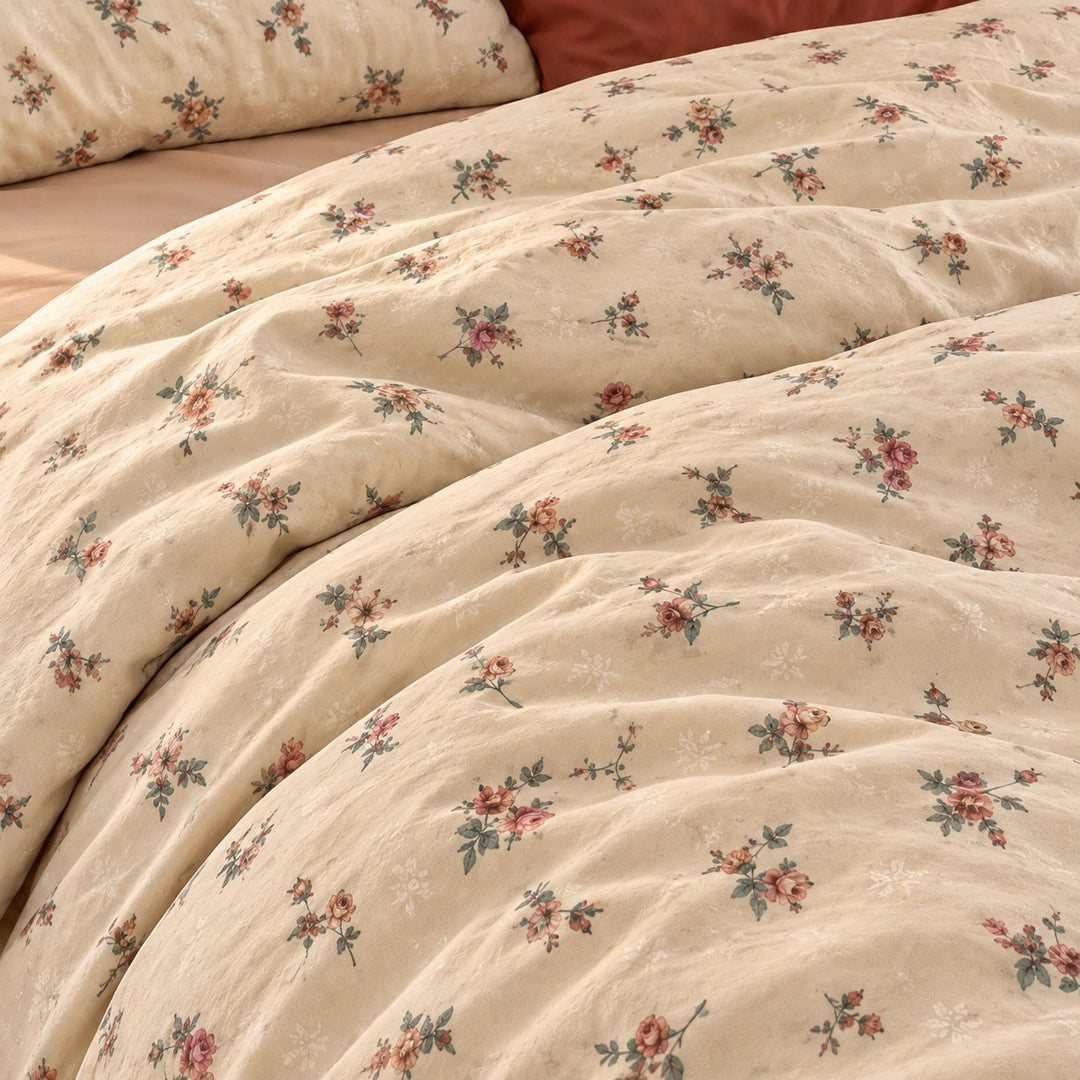 Vintage Floral Bedding Set Duvet Cover with Flat Sheet and Pillow Cases in Cotton for Cozy Aesthetic Rooms