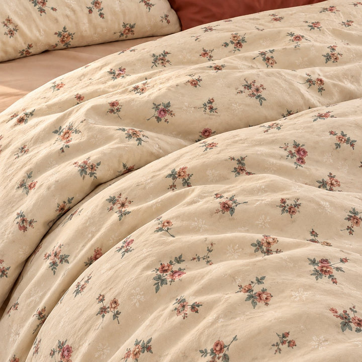 Vintage Floral Bedding Set Duvet Cover with Flat Sheet and Pillow Cases in Cotton for Cozy Aesthetic Rooms