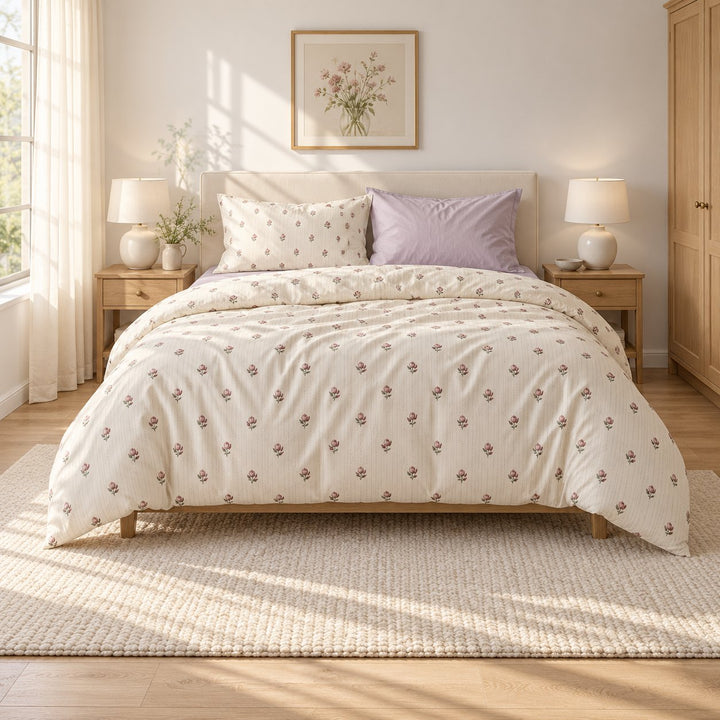 Vintage Floral Print Bedding Set Cozy Cotton Duvet Cover Flat Sheet Pillow Cases