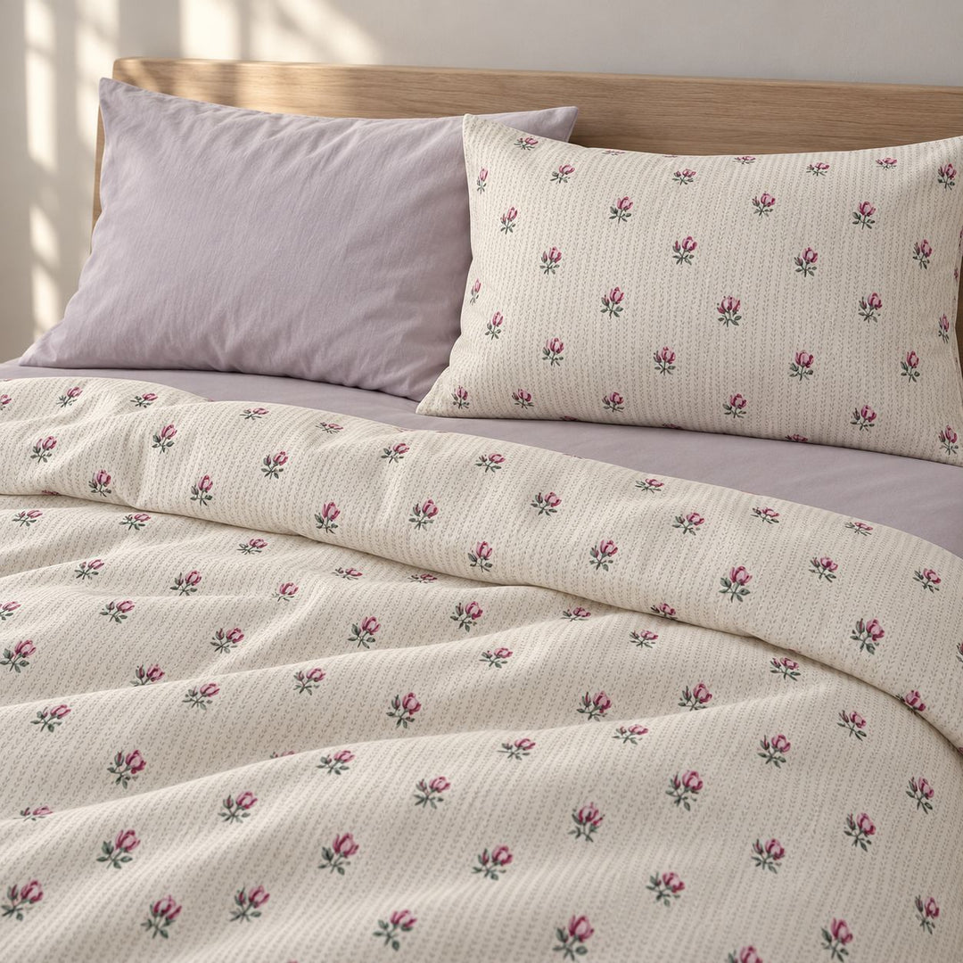 Vintage Floral Print Bedding Set Cozy Cotton Duvet Cover Flat Sheet Pillow Cases
