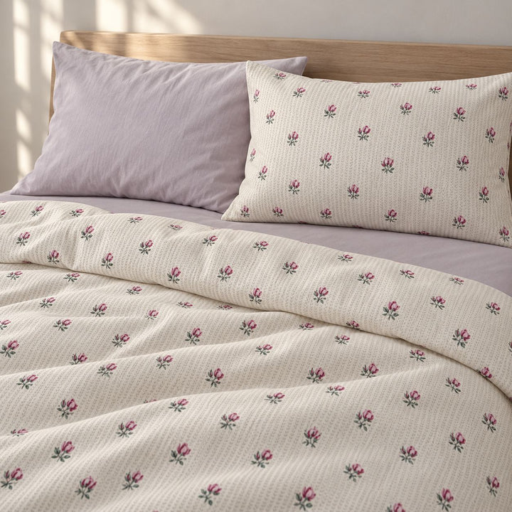 Vintage Floral Print Bedding Set Cozy Cotton Duvet Cover Flat Sheet Pillow Cases