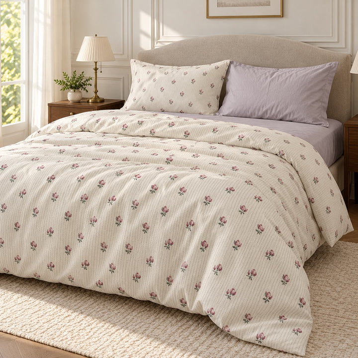 Vintage Floral Print Bedding Set Cozy Cotton Duvet Cover Flat Sheet Pillow Cases