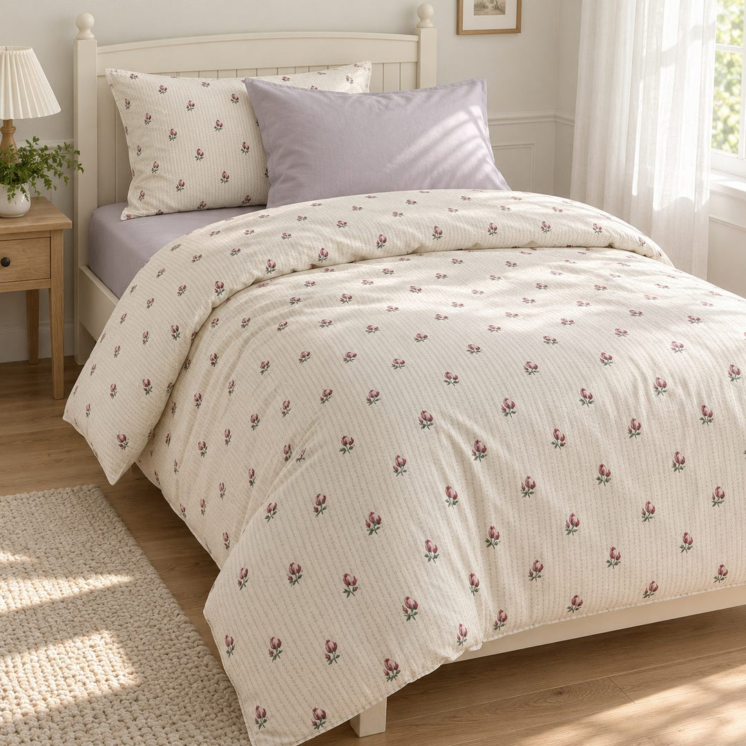 Vintage Floral Print Bedding Set Cozy Cotton Duvet Cover Flat Sheet Pillow Cases