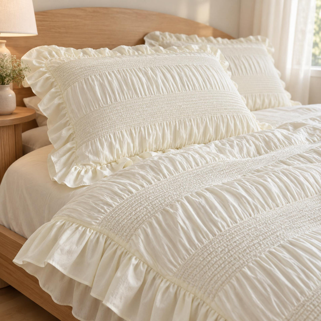 Chic Ruffle Bedding Set Twin Queen King Soft Cotton Decorative Duvet Cover Flat Sheet Pillowcase
