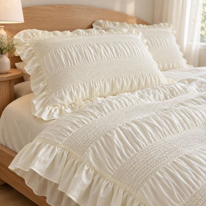 Chic Ruffle Bedding Set Twin Queen King Soft Cotton Decorative Duvet Cover Flat Sheet Pillowcase