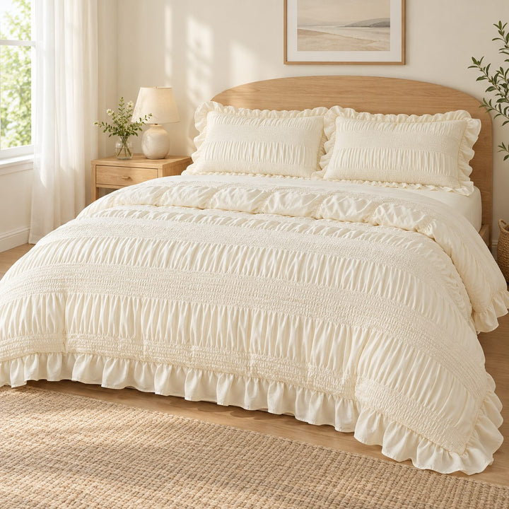 Chic Ruffle Bedding Set Twin Queen King Soft Cotton Decorative Duvet Cover Flat Sheet Pillowcase