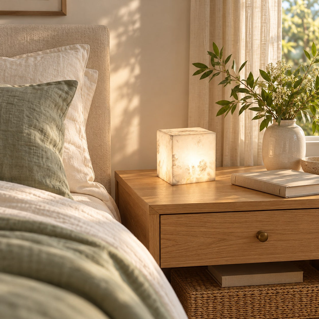 Modern Alabaster Table Lamp LED Integrated Natural Stone for Bedroom Living Room Décor
