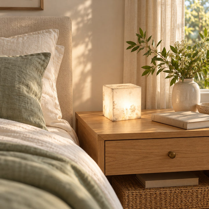 Modern Alabaster Table Lamp LED Integrated Natural Stone for Bedroom Living Room Décor