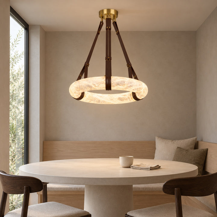 Modern Chandelier Light Ceiling Mounted Alabaster Shade with Warm Translucent Glow