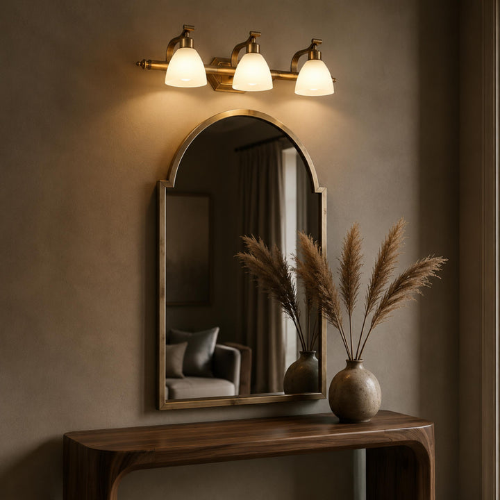 Modern Bathroom Wall Light Sconce with Four Frosted Glass Shades and Gold Finish for Indoor Use