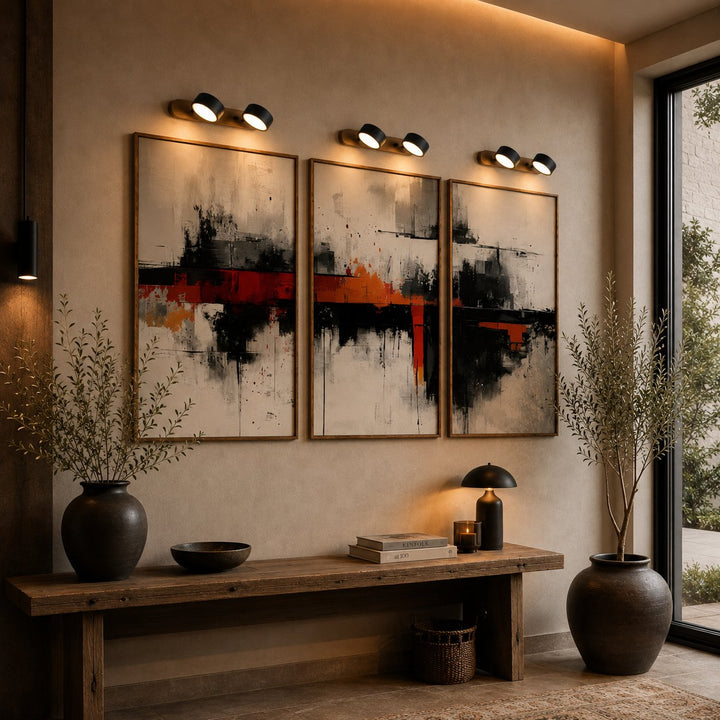 Modern Black Wall Light Sconce with Travertine Accent LED Wall Mounted Fixture