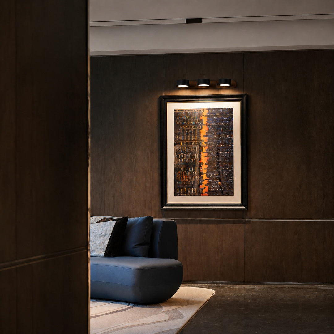 Modern Black Wall Light Sconce with Travertine Accent LED Wall Mounted Fixture