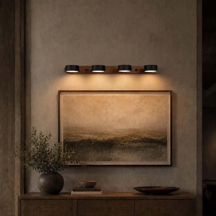 Modern Black Wall Light Sconce with Travertine Accent LED Wall Mounted Fixture