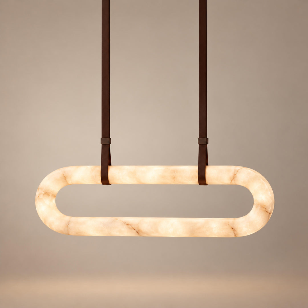 Modern Circle Chandelier Ceiling Mounted Metal Frame with White Alabaster Stone Lighting