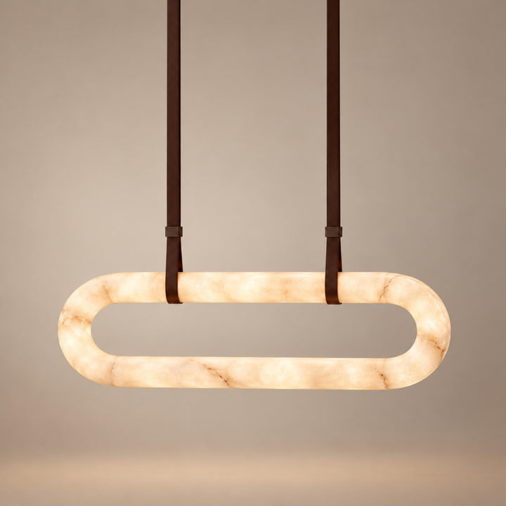 Modern Circle Chandelier Ceiling Mounted Metal Frame with White Alabaster Stone Lighting